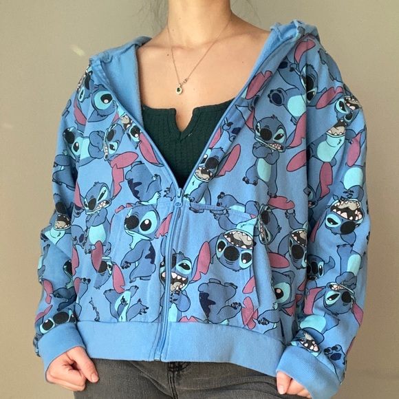 Disney Other - Stitch Patterned Full Zip Hooded Sweatshirt